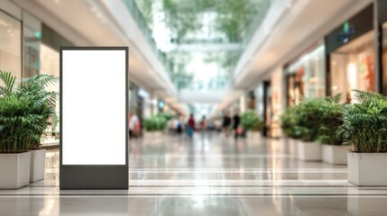 Blank Advertising Sign in Modern Shopping Mall: Retail Space Promotion and Marketing Display