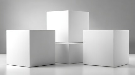 Minimalist White Cubes Arrangement: Modern Mockup Display for Product Presentation and Abstract Architectural Design