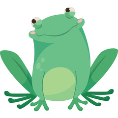 Smiling Light Green Frog with Big Eyes and Pink Cheeks Sitting on Transparent Background, Cute Amphibian Character with Pixelated Style