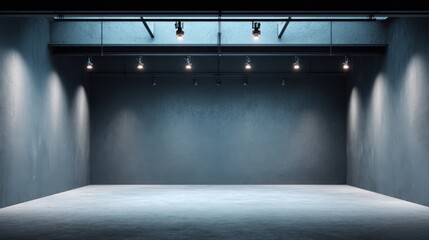 Modern Empty Studio Space with Spotlights, Ideal for Product Photography or Creative Projects, Professional and Versatile
