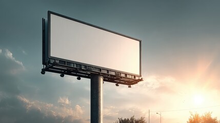 Blank Billboard Against Sky at Sunset, Ideal for Advertising Mockups and Commercial Campaigns