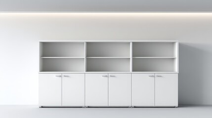 Modern White Cabinet with Open Shelves and Doors in a Minimalist Office Interior