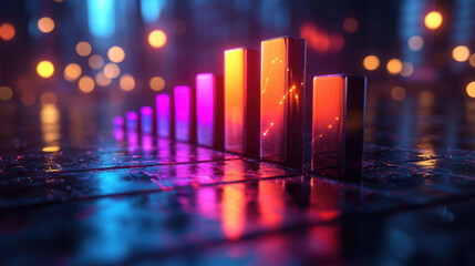 Stunning stacked bar chart displaying vibrant business revenue trends with glowing colors