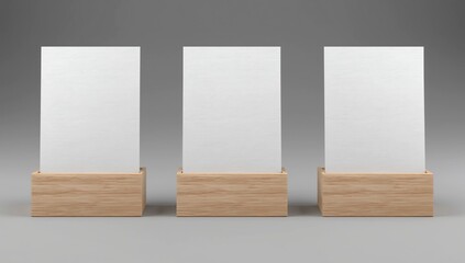 Menu frame standing on wood table isolated on white background with clipping path. space for text marketing promotion Bar restaurant ,Stand for booklets with white sheets of paper. 3d render 