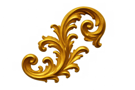 Golden baroque foliage ornament featuring intricate acanthus leaves and scrolls, rich luxurious decoration, transparent background - Powered by Adobe