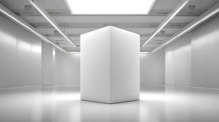 Minimalist White Cube Display in a Modern Gallery Setting, Ideal for Art Exhibits and Presentations