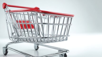 Empty Shopping Cart on White Background, Symbolizing Retail, Consumption, and Economic Activity in Commerce