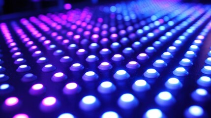 Obraz premium Futuristic Array of Blue and Purple LED Lights Emitting a Vibrant Glow Across a Flat Surface