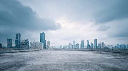 Naklejka premium Urban Rooftop View with City Skyline and Dramatic Sky, Ideal for Backgrounds and Commercial Use