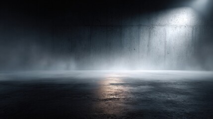 Dramatic Spotlight on Concrete Wall with Mist, Ideal for Backgrounds and Product Mockups