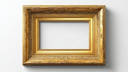 Fototapeta premium Elegant Gold Picture Frame on White Wall for Art, Photography, and Display Mockups