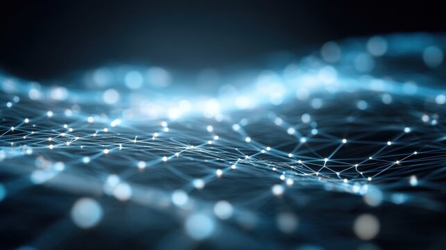 Abstract Network Connection: Data Visualization with Glowing Nodes and Lines, Futuristic Technology Background