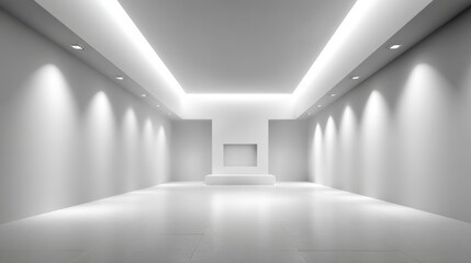 Fototapeta premium Modern White Gallery Space with Recessed Lighting and Architectural Design Ideal for Art Exhibitions