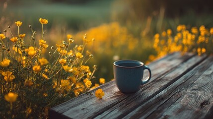 Morning coffee among flowers