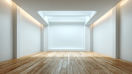Fototapeta premium Minimalist Empty Room with Wooden Floor and White Walls, Ideal for Product Mockups and Interior Design