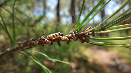 Pine caterpillars on branch
