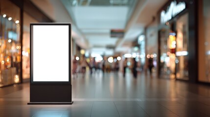 Obraz premium Blank Advertisement Display in Modern Shopping Mall: Ideal for Retail Marketing Mockups and Promotional Campaigns