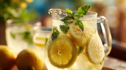 Refreshing lemonade pitcher drink