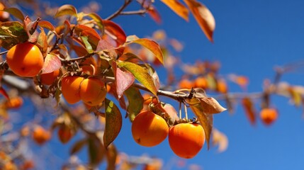 Ripe persimmons on tree branch