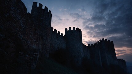 Silhouette fortress dusk sky