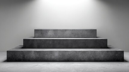 Three Tiered Gray Platform Stage Under Spotlight for Product Display or Presentation Backdrop