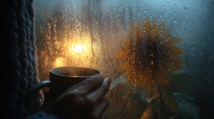 Warm drink rainy day view