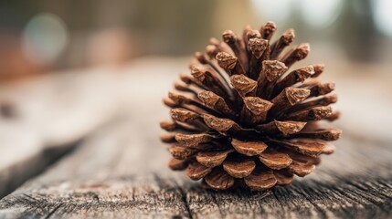 Pinecone Close-Up on Weathered Wood: Rustic Autumnal Still Life and Nature's Detail