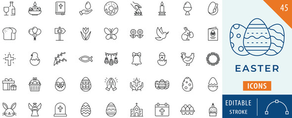 Easter icon collection set. Editable stroke.
