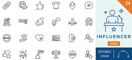 Influencer icon collection set. Editable stroke.