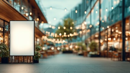 Blank Advertisement Billboard Display Mockup in Outdoor Shopping Center at Night, Ideal for Marketing Campaigns