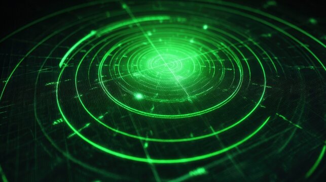 Green Radar Screen Displaying Sonar Technology for Navigation and Detection, Technology Abstract Background