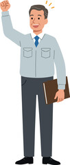 Man in Light Blue Shirt and Gray Pants Celebrates Holding a Folder