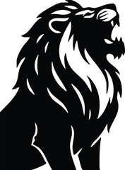 Powerful black silhouette of a roaring lion with a majestic mane, depicted in a stylized and bold graphic art style.