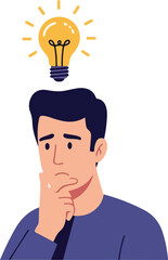 Man Thinking Idea Light Bulb Illustration Flat Design Isolated White Background