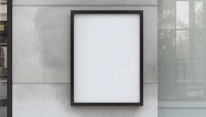Metal frame hanging in street mockup. Template of a picture framed on a wall bathed in sunlight 3D rendering