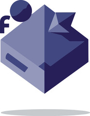 Naklejka premium Minimalist Isometric Cube Icon with Shadow and Gradient Blue Tones