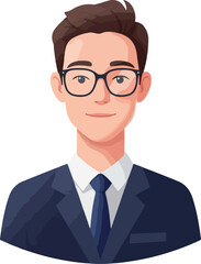 Modern Business Man In Blue Suit And Glasses Portrait Flat Design