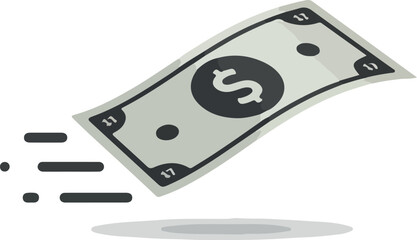 One Dollar Bill Flying Fast Motion Graphic Minimalist Vector Isolated