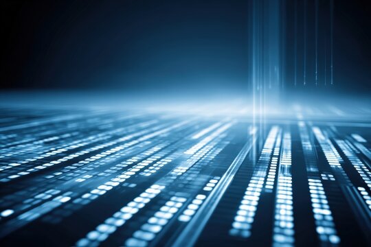Abstract Data Stream Visualization with Blue Light Effects Depicting High Speed Digital Transmission