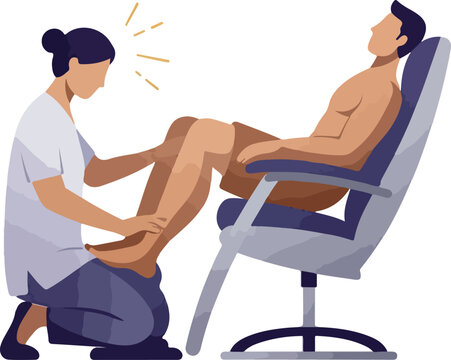 Physical Therapist Examines Patient's Leg While Sitting In Chair