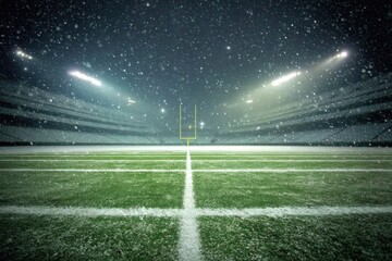 Obraz premium American Football Field in a Stadium Under a Snowstorm with Bright Lights at Night