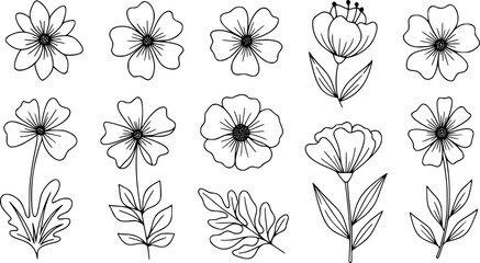 Eco-Conscious Nature Doodles - Hand-Drawn Floral Silhouette Set