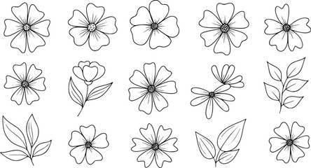 Eco-Conscious Nature Doodles - Hand-Drawn Floral Silhouette Set