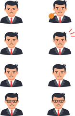Pixel Art Business Man Emotions Set Flat Design Icons White Background