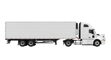 White Semi Truck Trailer Rig Logistics Transport Delivery Freight Vehicle Automobile on transparent background