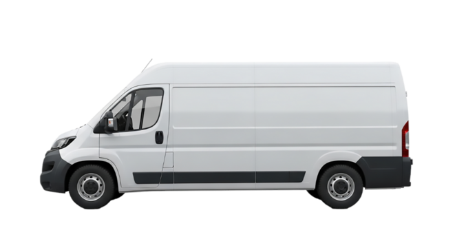White Delivery Van Isolated Mockup for Transportation and Logistics Business Vehicle Cargo on transparent background
