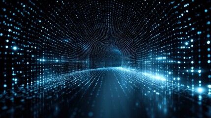 Abstract Digital Tunnel with Glowing Blue Lights - Data Stream Visualization for Technology Concepts