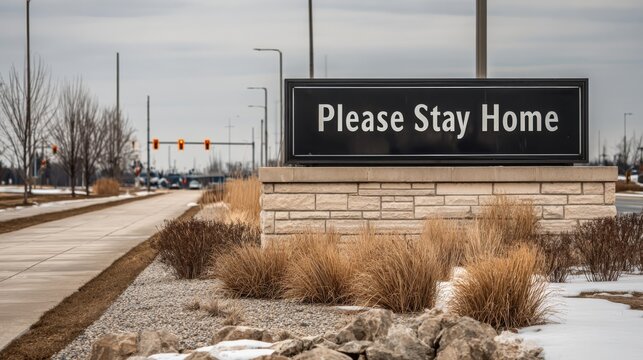 Sign Urging Public to Stay Home During Pandemic on a Cloudy Day - Powered by Adobe