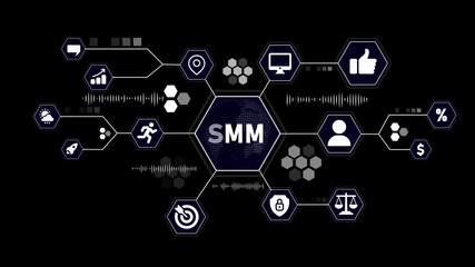 SM social media marketing infographic with icons and network connections on black background business - Powered by Adobe