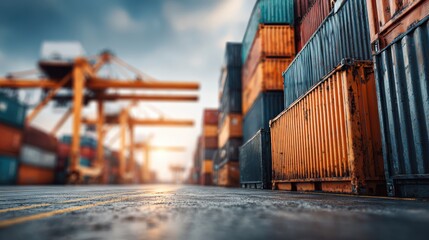 Shipping Containers Stacked at a Port, Representing Global Trade and Logistics Operations in the Transportation Industry